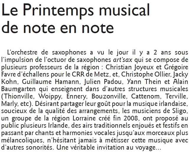 Article de presse Fullsaxos Project à Cattenom