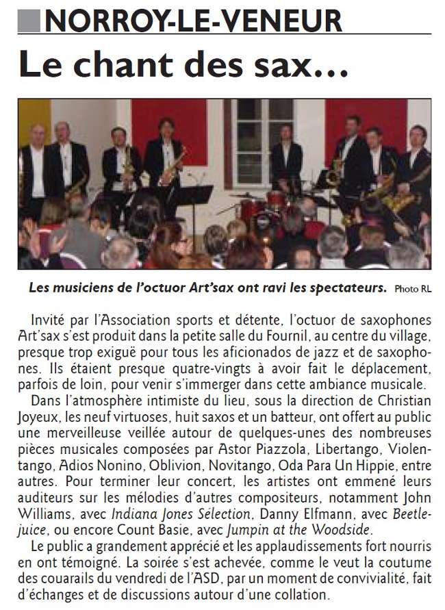 Le chant des saxs, article de presse Norroy le Veneur