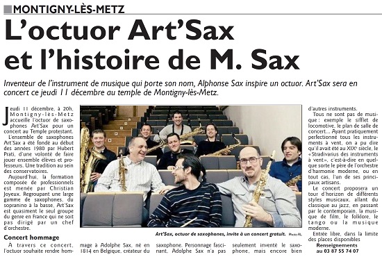 concert a l'occasion du bicentenaire de la naissance d'Adolphe Sax