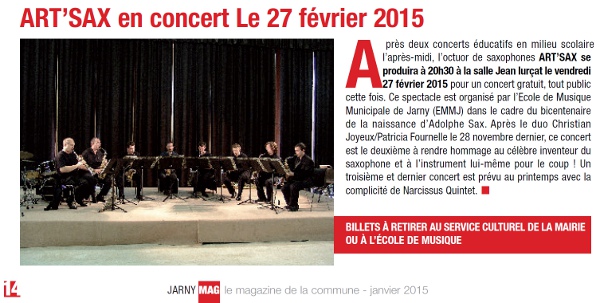 L'octuor de saxophones Art'Sax intervient en milieu scolaire à Jarny