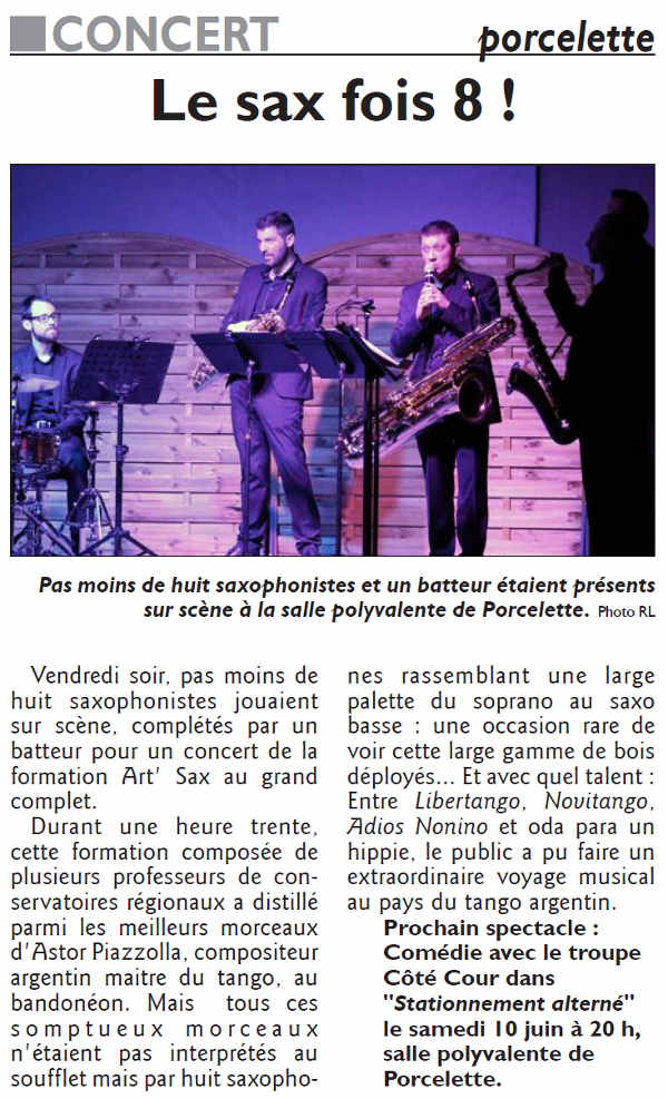 Concert à Porcelette, article du Républicain Lorrain