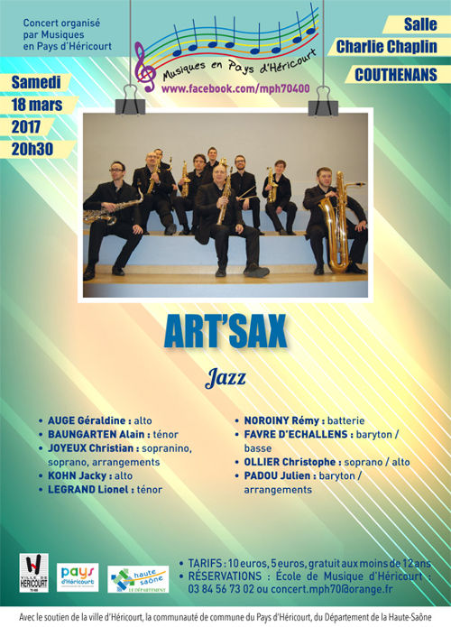 Affiche, musiques en Pays d'Héricourt Concert de l'octuor à Couthenans, affiche du concert