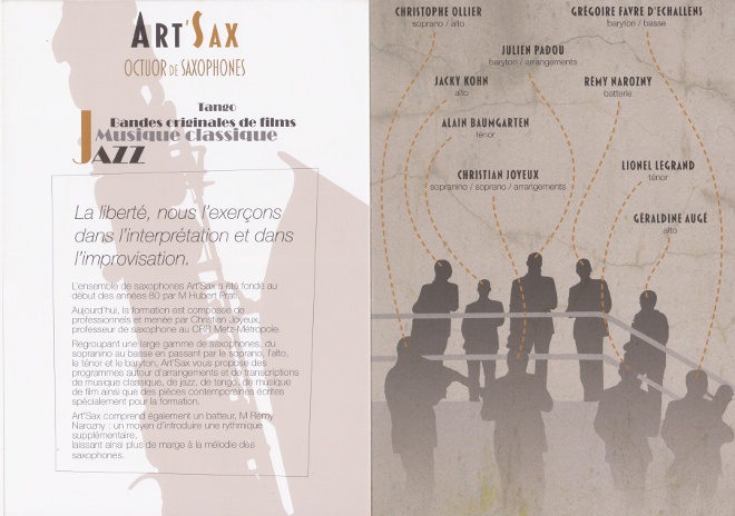 Plaquette verso Octuor de saxophones Art'Sax Plaquette verso Octuor de saxophones de Metz