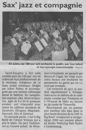 article presse du concert de FullSaxos Project à Woippy