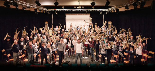 Auditorium du Conservatoire a Rayonnement Regional, repetition des 100 saxs